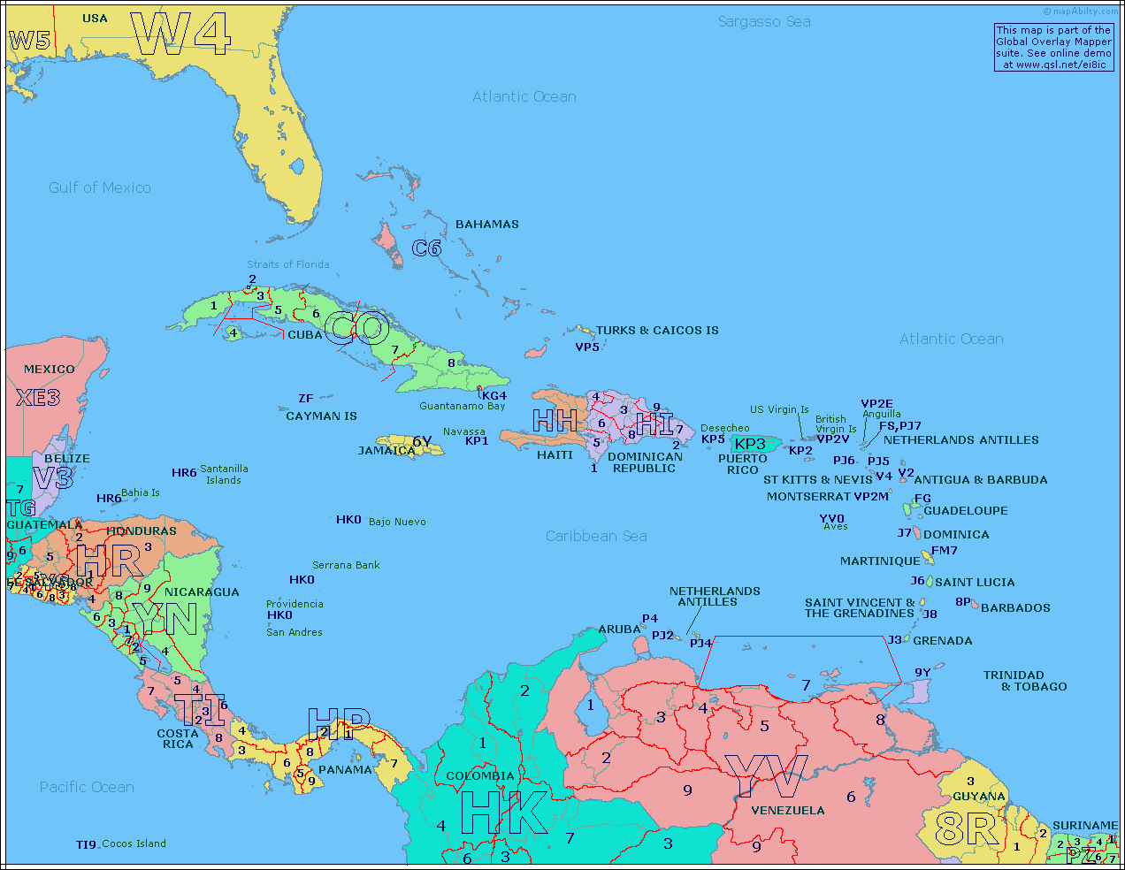 Mapa de Prefijos del Caribe